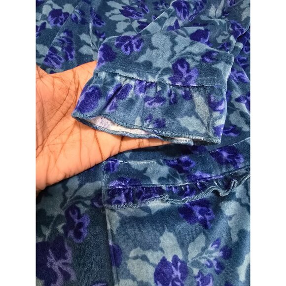 National‎ Womens Blue Floral Snap Front Robe Long Sleeve Ruffled Cuffs Size L - Picture 7 of 10
